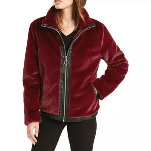 Bar III Faux Fur Zip Front Jacket in Wine Size XXL